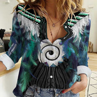 Aotearoa Korowai Motif Women Casual Shirt Maori Koru Poutama LT14 Female Turquoise - Polynesian Pride