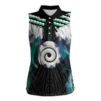 Aotearoa Korowai Motif Women Sleeveless Polo Shirt Maori Koru Poutama LT14 Female Turquoise - Polynesian Pride