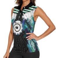 Aotearoa Korowai Motif Women Sleeveless Polo Shirt Maori Koru Poutama LT14 - Polynesian Pride