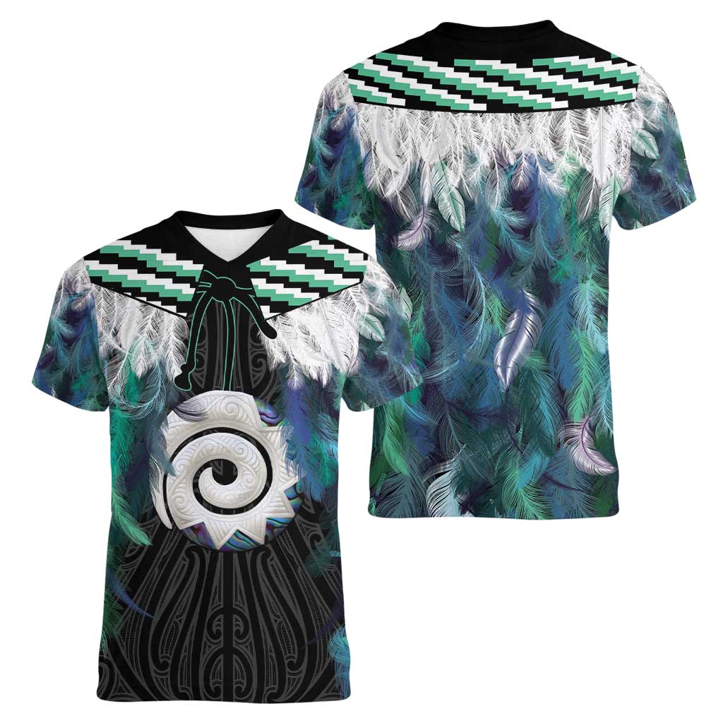 Aotearoa Korowai Motif Women V-Neck T-Shirt Maori Koru Poutama LT14 - Polynesian Pride