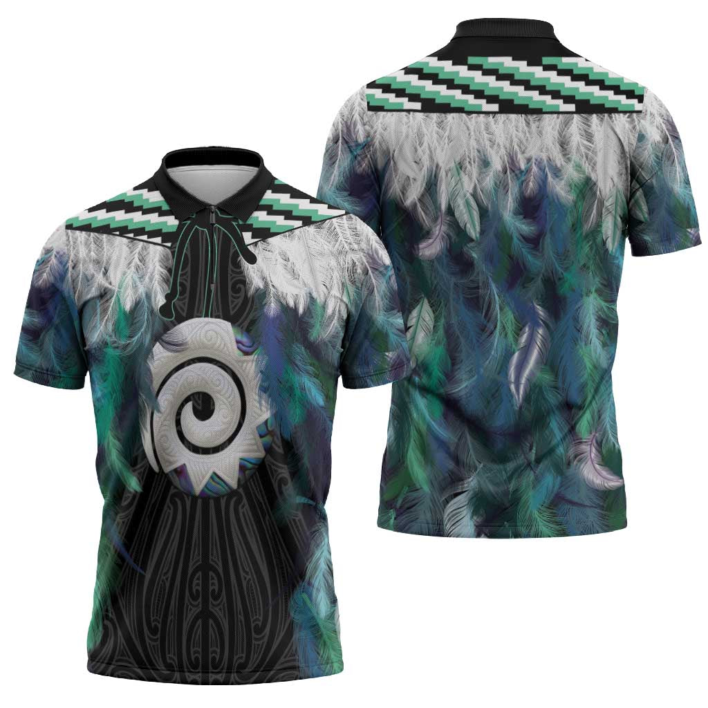 Aotearoa Korowai Motif Zipper Polo Shirt Maori Koru Poutama - Polynesian Pride