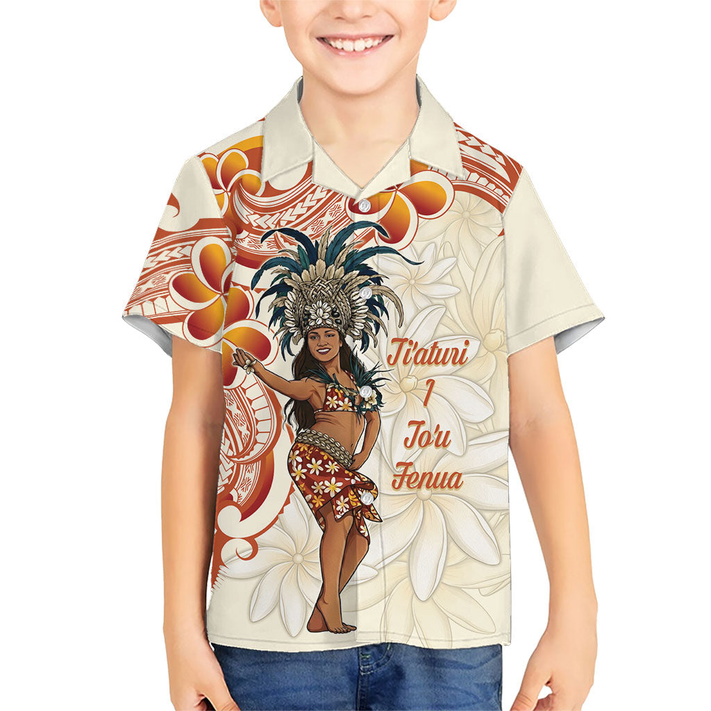 Heiva i Tahiti Family Matching Off Shoulder Maxi Dress and Hawaiian Shirt Ori Tahitian Dance Tiare Maori LT14 Son's Shirt Beige - Polynesian Pride