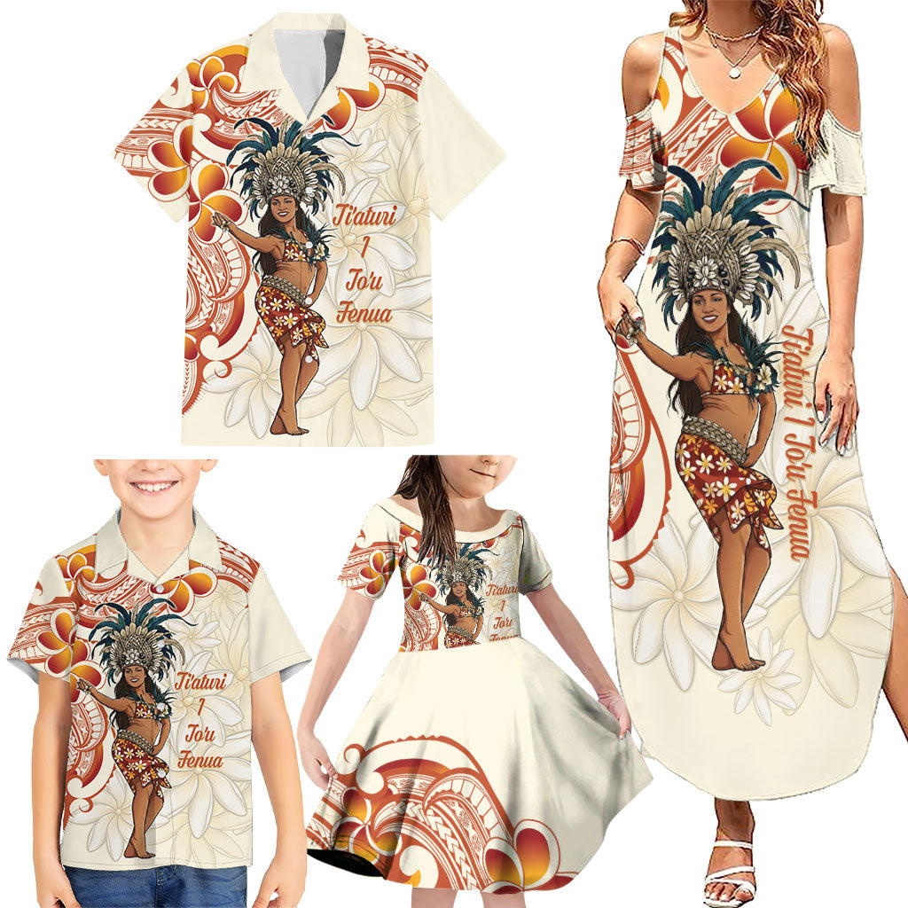 Heiva i Tahiti Family Matching Summer Maxi Dress and Hawaiian Shirt Ori Tahitian Dance Tiare Maori