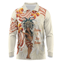 Heiva i Tahiti Long Sleeve Polo Shirt Ori Tahitian Dance Tiare Maori LT14 Beige - Polynesian Pride