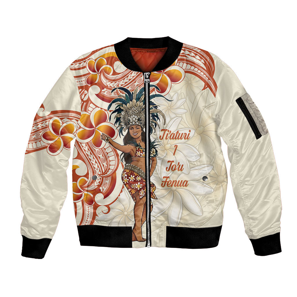 Heiva i Tahiti Sleeve Zip Bomber Jacket Ori Tahitian Dance Tiare Maori