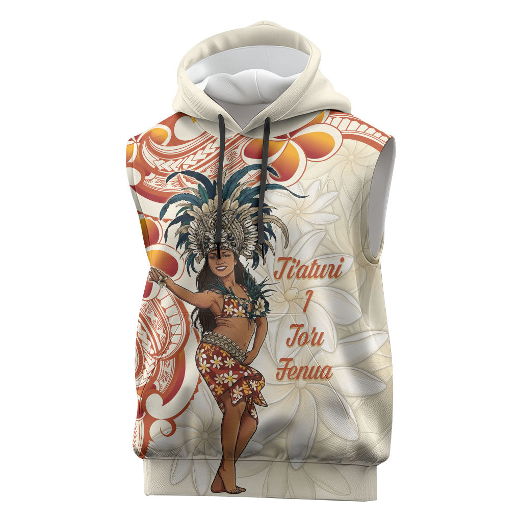 Heiva i Tahiti Sleeveless Hoodie Ori Tahitian Dance Tiare Maori LT14 Beige - Polynesian Pride