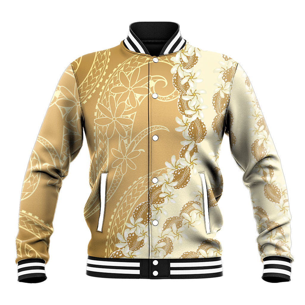 Heiva i Tahiti Baseball Jacket Tahitian Tiare Maori Cowrie Lei Brown