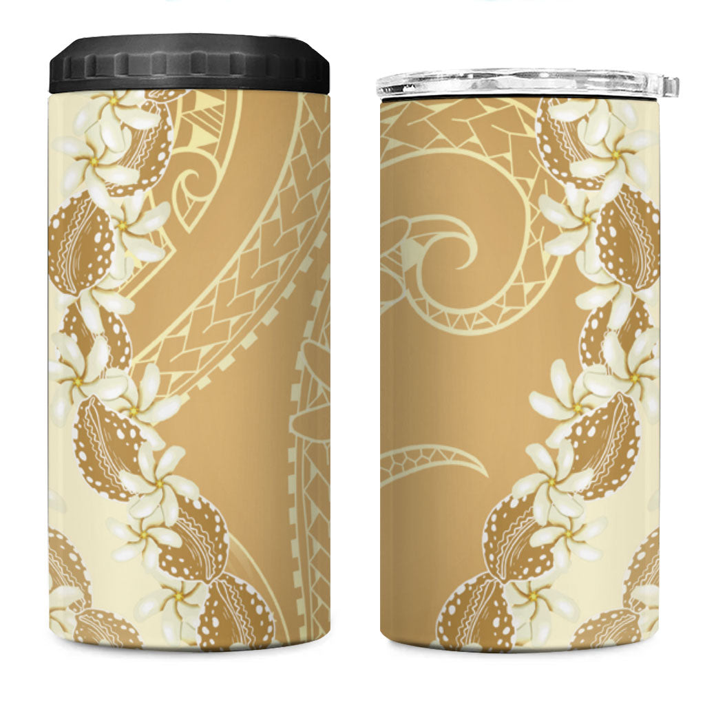 Heiva i Tahiti 4 in 1 Can Cooler Tumbler Tahitian Tiare Maori Cowrie Lei Brown
