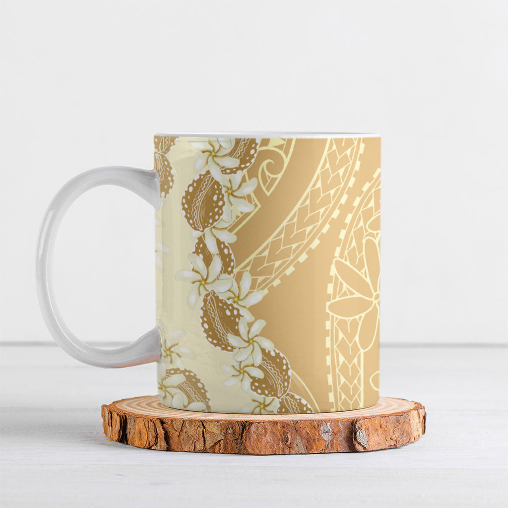 Heiva i Tahiti Ceramic Mug Tahitian Tiare Maori Cowrie Lei Brown