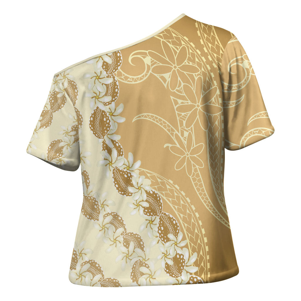 Heiva i Tahiti Cross Shoulder Shirt Tahitian Tiare Maori Cowrie Lei Brown LT14 - Polynesian Pride