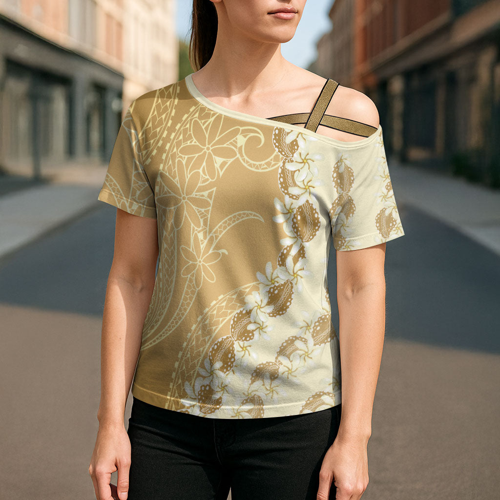 Heiva i Tahiti Cross Shoulder Shirt Tahitian Tiare Maori Cowrie Lei Brown LT14 - Polynesian Pride