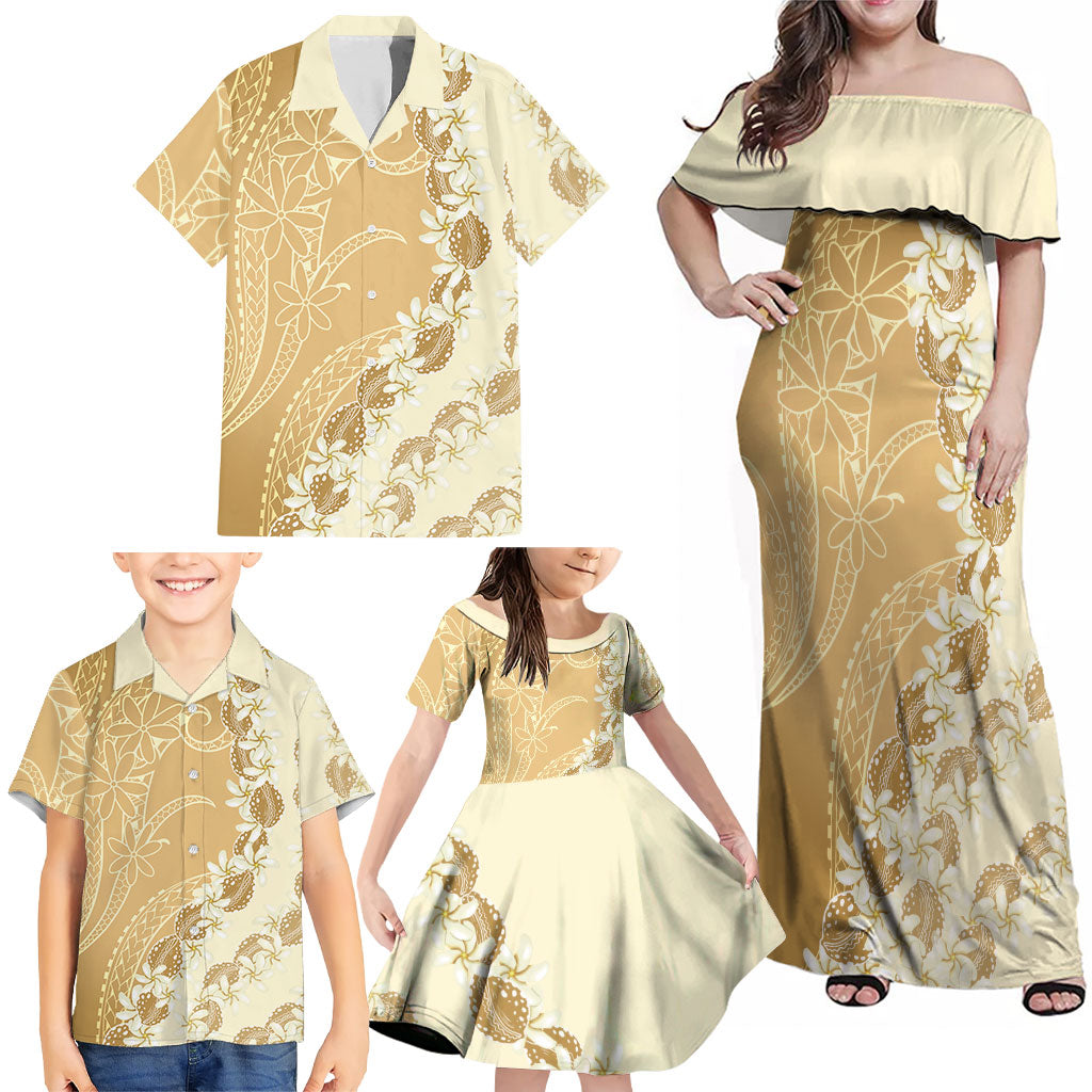 Heiva i Tahiti Family Matching Off Shoulder Maxi Dress and Hawaiian Shirt Tahitian Tiare Maori Cowrie Lei Brown LT14 - Polynesian Pride