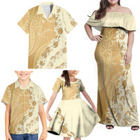 Heiva i Tahiti Family Matching Off Shoulder Maxi Dress and Hawaiian Shirt Tahitian Tiare Maori Cowrie Lei Brown LT14 - Polynesian Pride