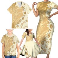 Heiva i Tahiti Family Matching Short Sleeve Bodycon Dress and Hawaiian Shirt Tahitian Tiare Maori Cowrie Lei Brown LT14 - Polynesian Pride