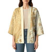 Heiva i Tahiti Kimono Tahitian Tiare Maori Cowrie Lei Brown