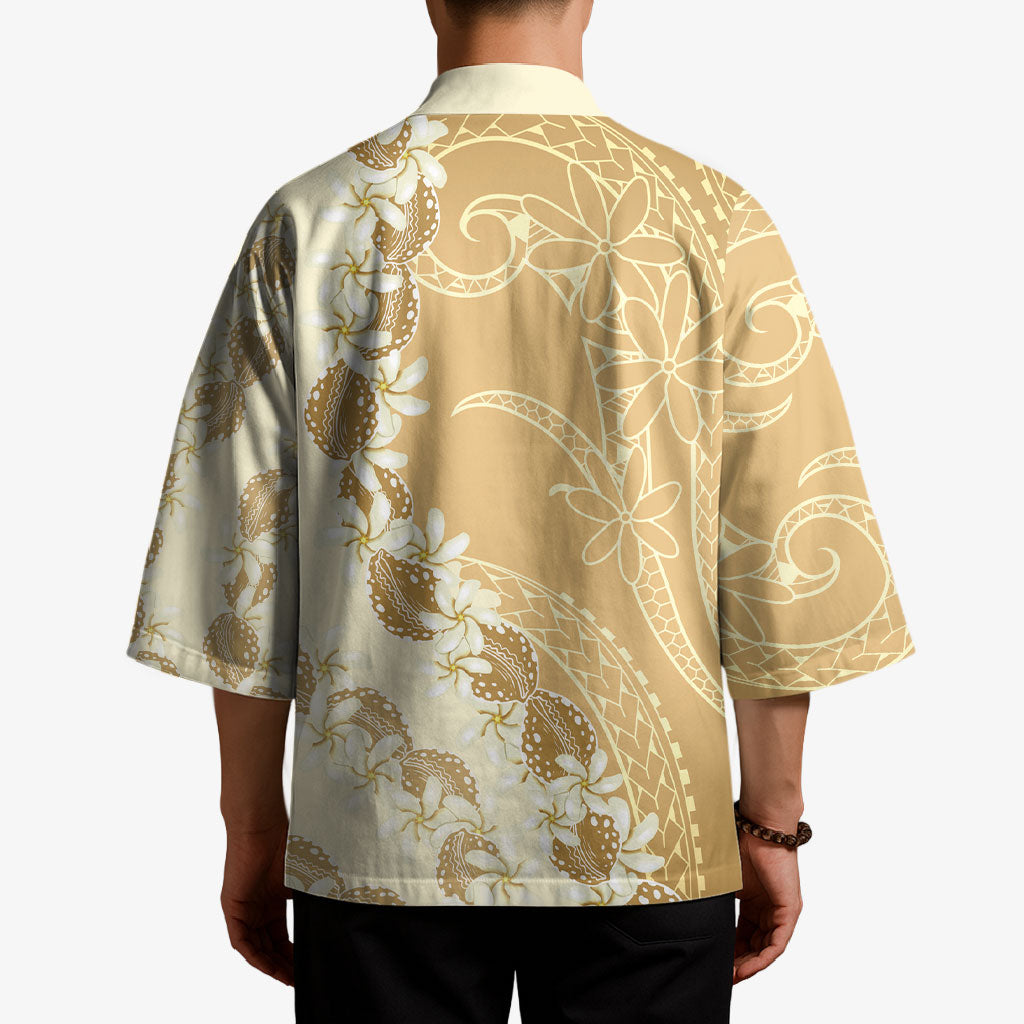 Heiva i Tahiti Kimono Tahitian Tiare Maori Cowrie Lei Brown