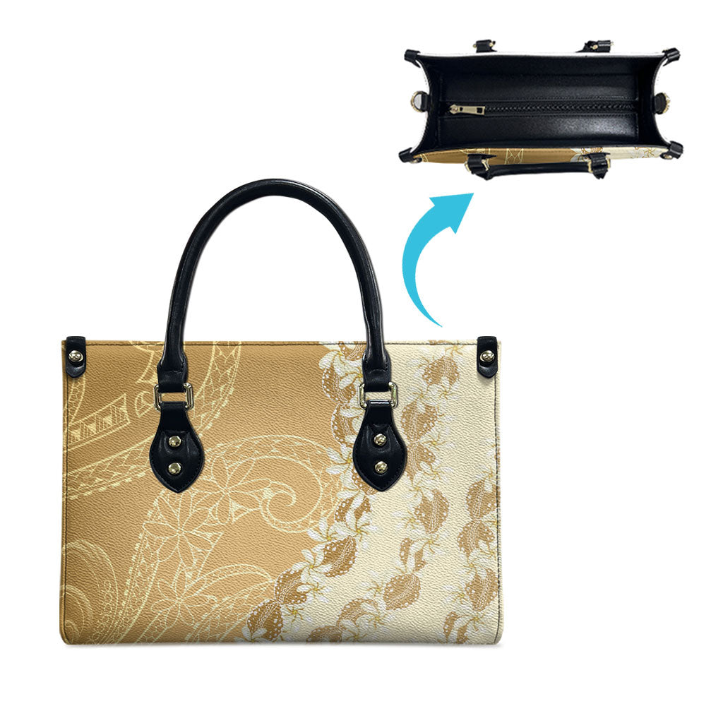 Heiva i Tahiti Leather Bag Tahitian Tiare Maori Cowrie Lei Brown