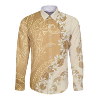 Heiva i Tahiti Long Sleeve Button Shirt Tahitian Tiare Maori Cowrie Lei Brown LT14 Unisex Brown - Polynesian Pride