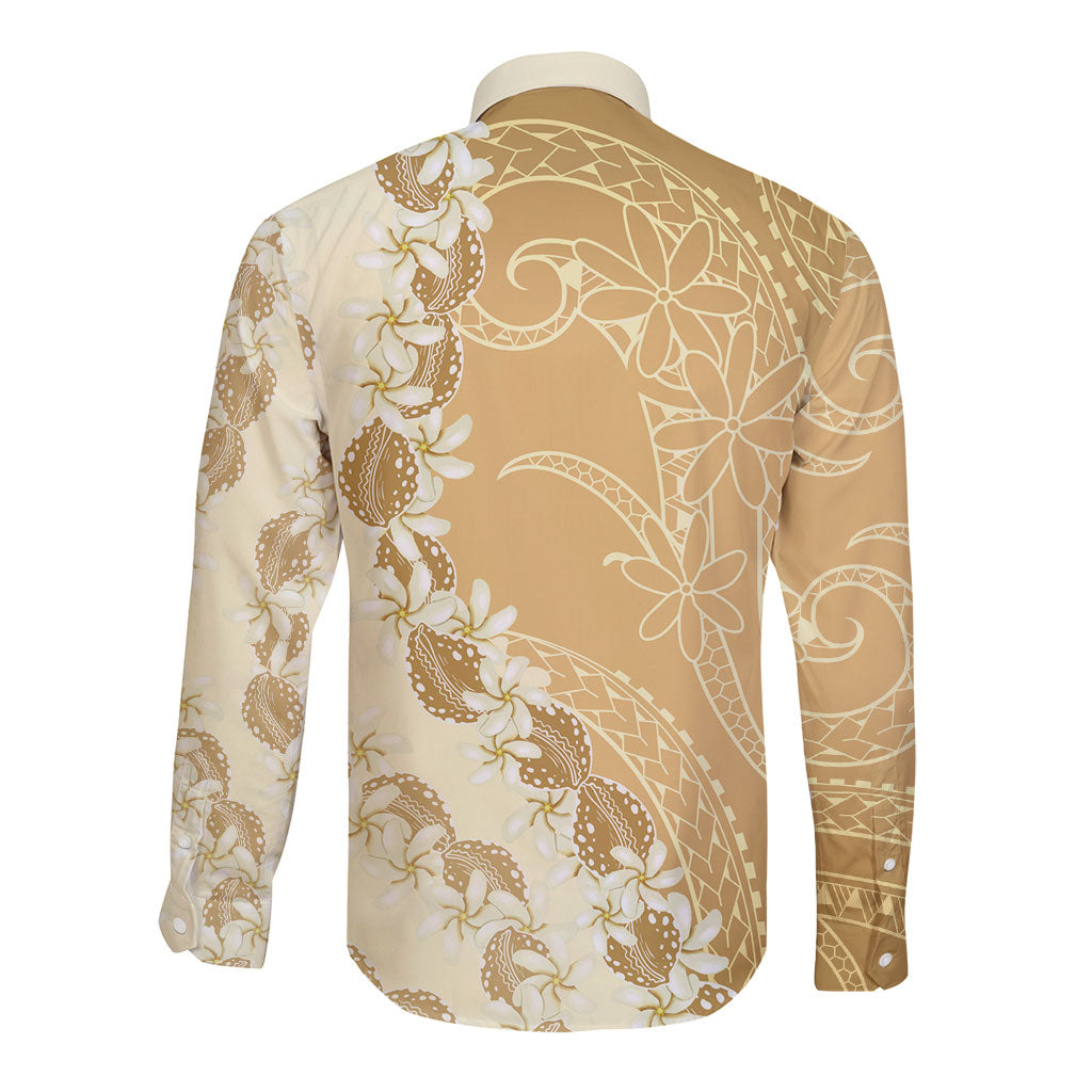 Heiva i Tahiti Long Sleeve Button Shirt Tahitian Tiare Maori Cowrie Lei Brown LT14 - Polynesian Pride