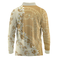 Heiva i Tahiti Long Sleeve Polo Shirt Tahitian Tiare Maori Cowrie Lei Brown LT14 - Polynesian Pride