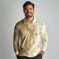 Heiva i Tahiti Long Sleeve Polo Shirt Tahitian Tiare Maori Cowrie Lei Brown LT14 - Polynesian Pride