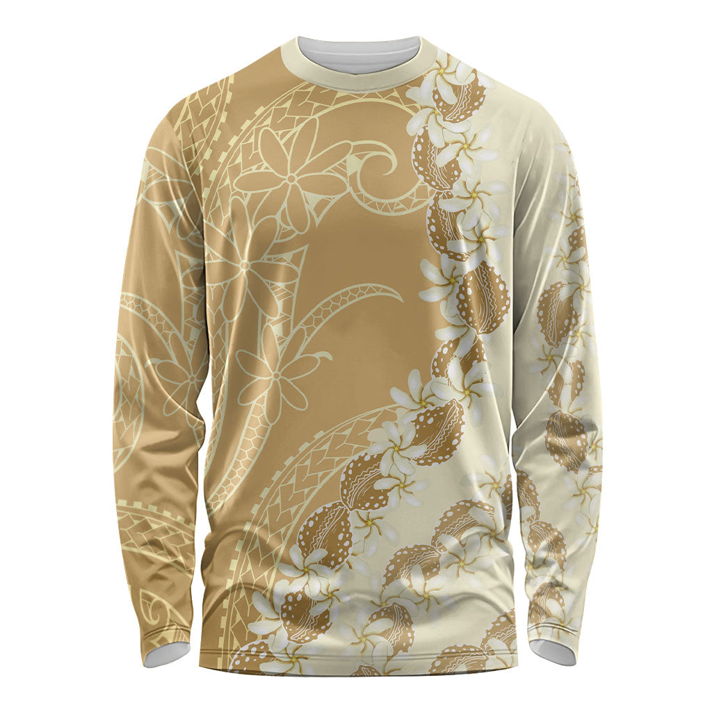 Heiva i Tahiti Long Sleeve Shirt Tahitian Tiare Maori Cowrie Lei Brown