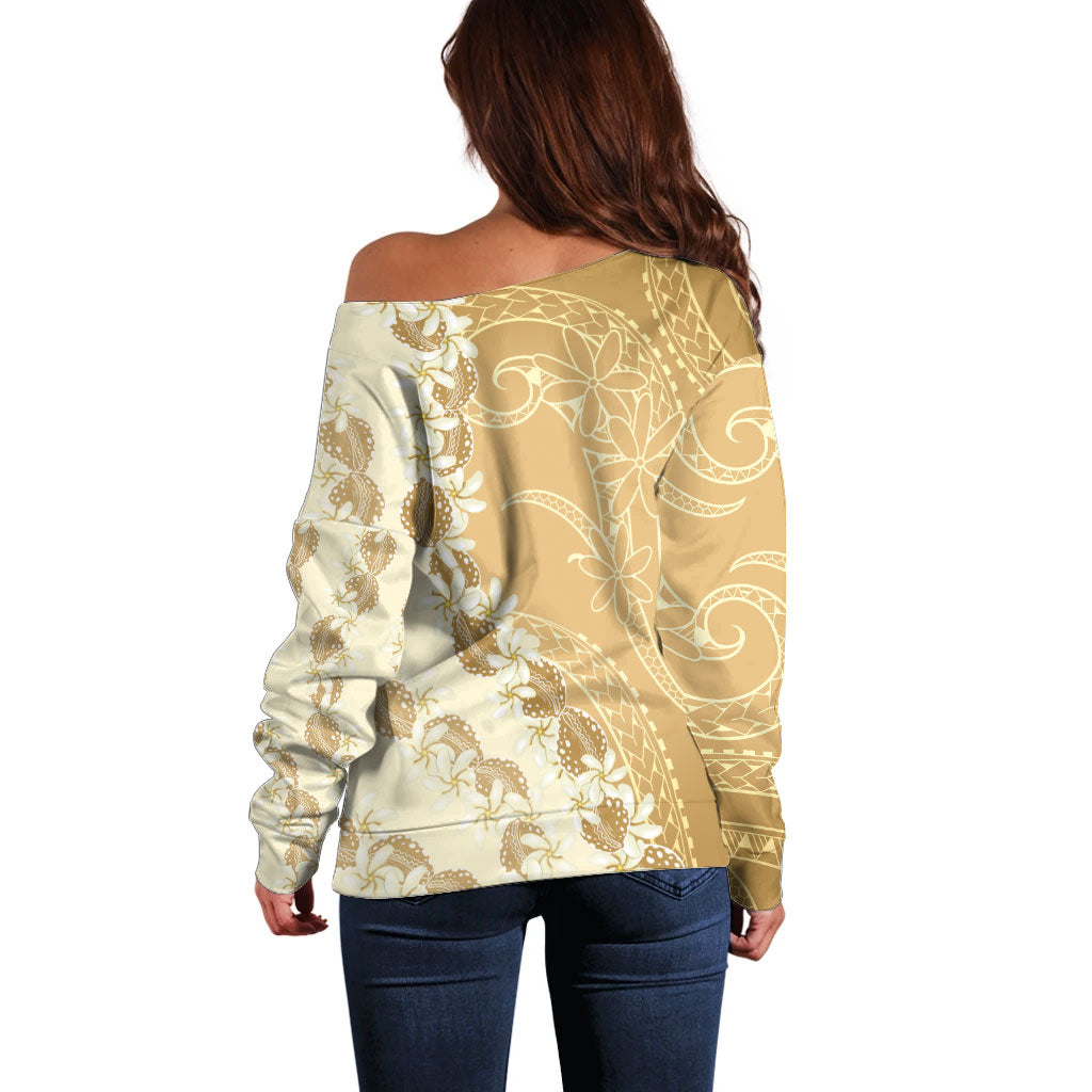 Heiva i Tahiti Off Shoulder Sweater Tahitian Tiare Maori Cowrie Lei Brown LT14 - Polynesian Pride