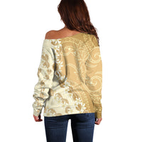 Heiva i Tahiti Off Shoulder Sweater Tahitian Tiare Maori Cowrie Lei Brown LT14 - Polynesian Pride