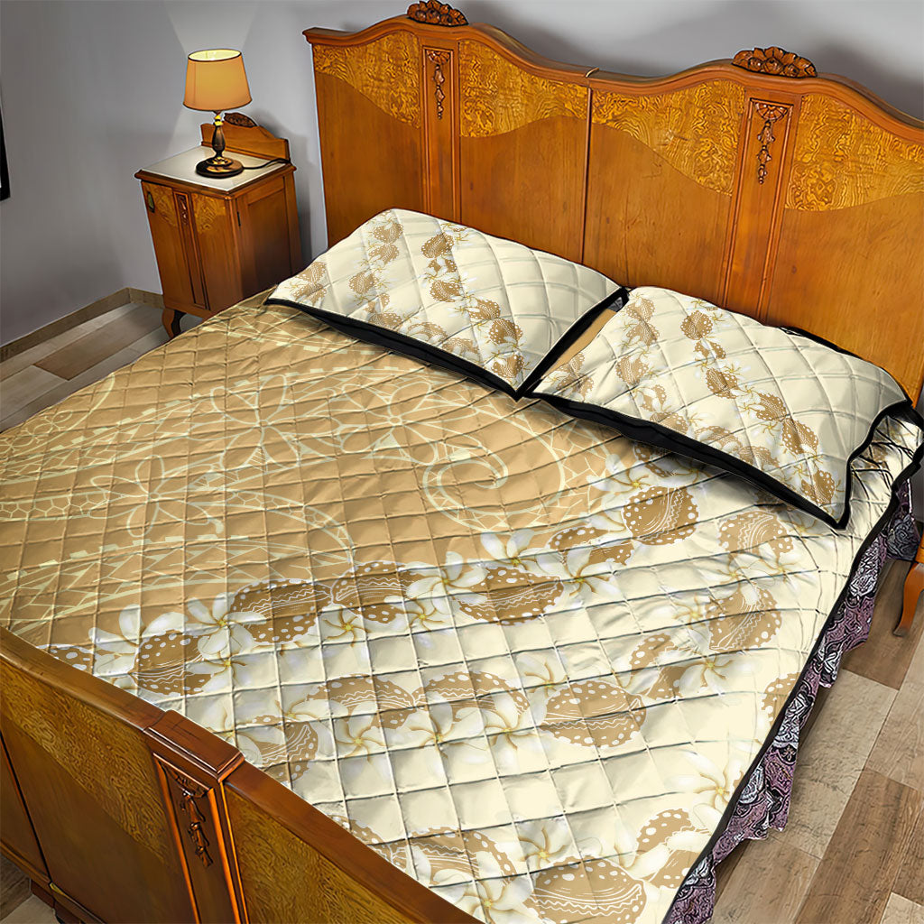 Heiva i Tahiti Quilt Bed Set Tahitian Tiare Maori Cowrie Lei Brown LT14 - Polynesian Pride
