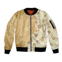 Heiva i Tahiti Sleeve Zip Bomber Jacket Tahitian Tiare Maori Cowrie Lei Brown