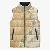 Heiva i Tahiti Sleeveless Puffer Jacket Tahitian Tiare Maori Cowrie Lei Brown