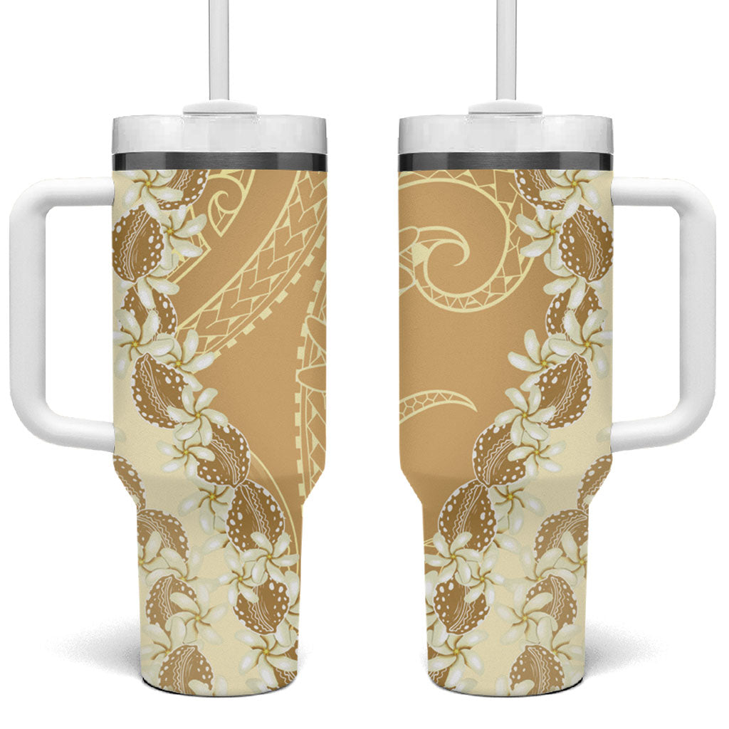 Heiva i Tahiti Tumbler With Handle Tahitian Tiare Maori Cowrie Lei Brown LT14 One Size: 40 oz Brown - Polynesian Pride