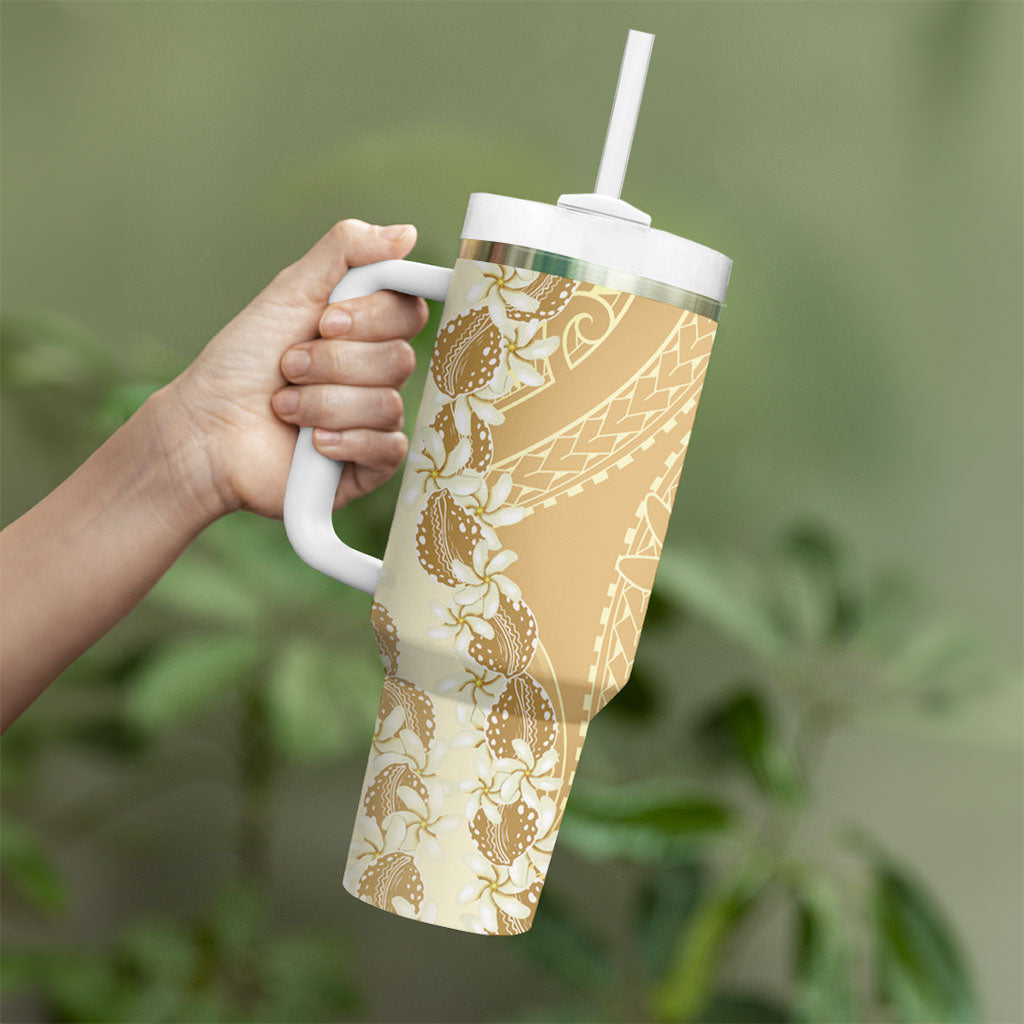 Heiva i Tahiti Tumbler With Handle Tahitian Tiare Maori Cowrie Lei Brown LT14 - Polynesian Pride