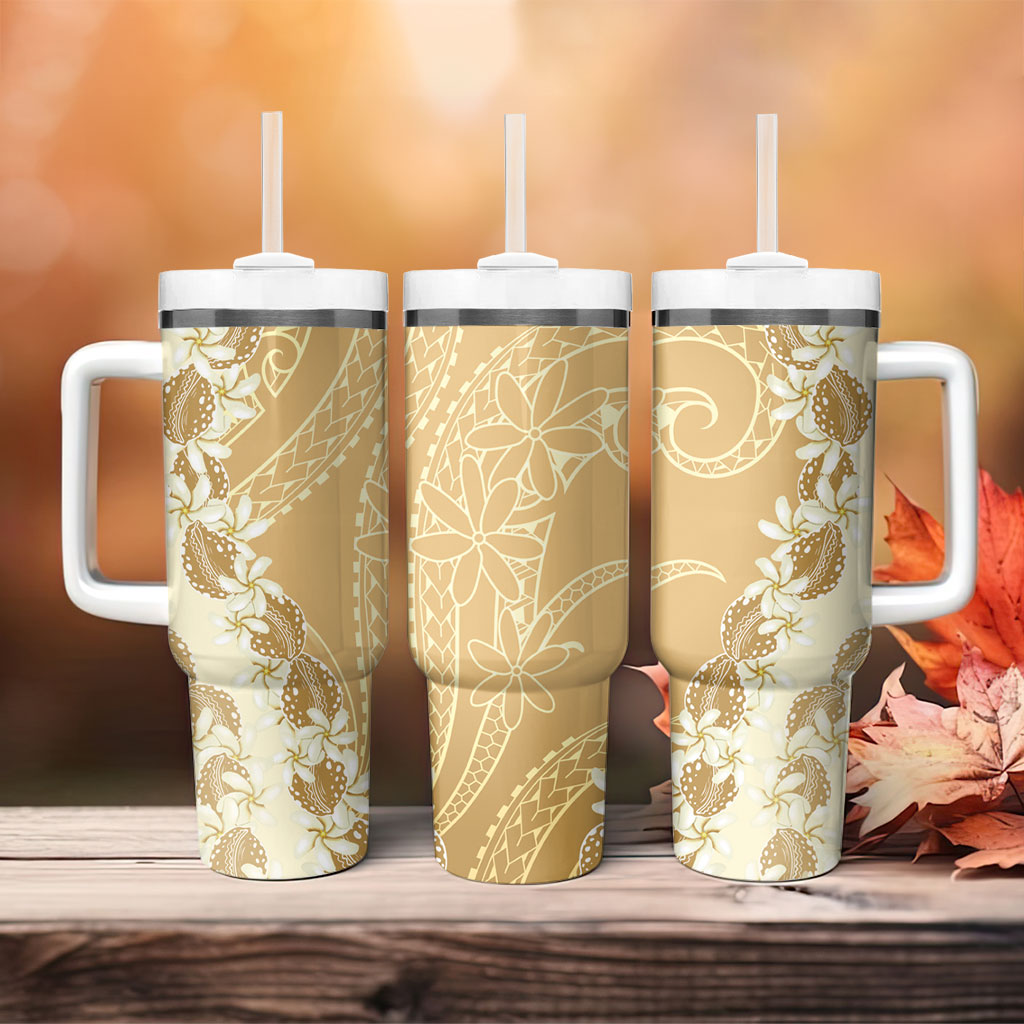 Heiva i Tahiti Tumbler With Handle Tahitian Tiare Maori Cowrie Lei Brown LT14 - Polynesian Pride