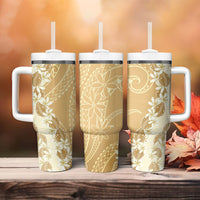 Heiva i Tahiti Tumbler With Handle Tahitian Tiare Maori Cowrie Lei Brown LT14 - Polynesian Pride