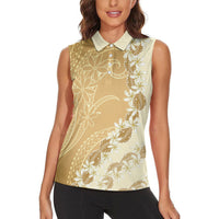 Heiva i Tahiti Women Sleeveless Polo Shirt Tahitian Tiare Maori Cowrie Lei Brown LT14 - Polynesian Pride
