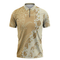 Heiva i Tahiti Zipper Polo Shirt Tahitian Tiare Maori Cowrie Lei Brown LT14 Brown - Polynesian Pride