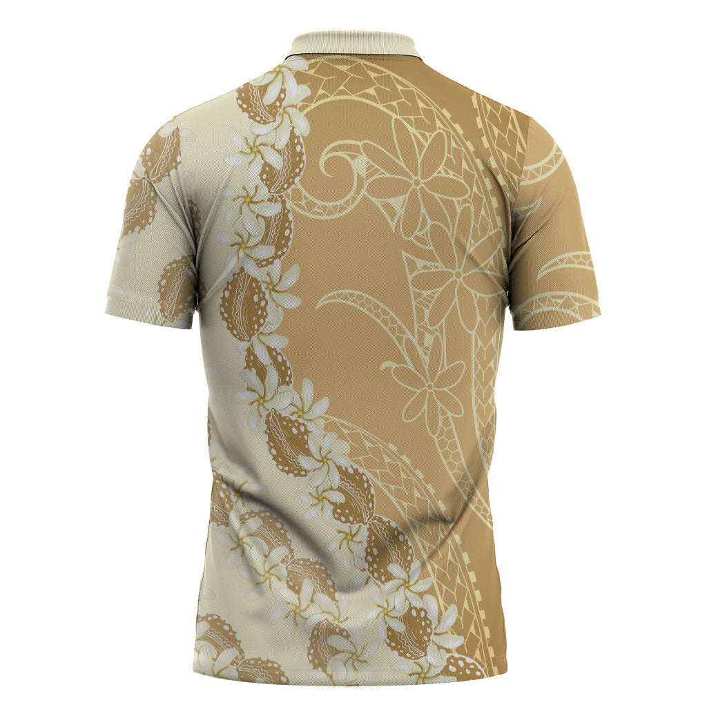 Heiva i Tahiti Zipper Polo Shirt Tahitian Tiare Maori Cowrie Lei Brown LT14 - Polynesian Pride