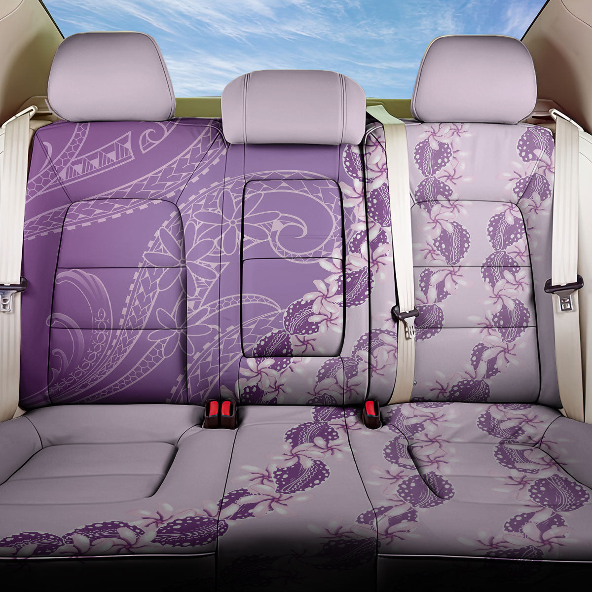 Heiva i Tahiti Back Car Seat Cover Tahitian Tiare Maori Cowrie Lei Purple LT14 One Size Purple - Polynesian Pride