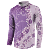 Heiva i Tahiti Button Sweatshirt Tahitian Tiare Maori Cowrie Lei Purple