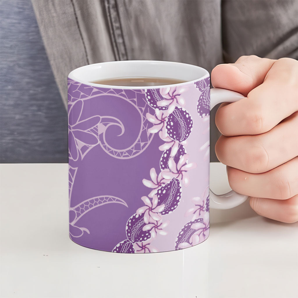 Heiva i Tahiti Ceramic Mug Tahitian Tiare Maori Cowrie Lei Purple