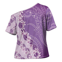 Heiva i Tahiti Cross Shoulder Shirt Tahitian Tiare Maori Cowrie Lei Purple LT14 - Polynesian Pride