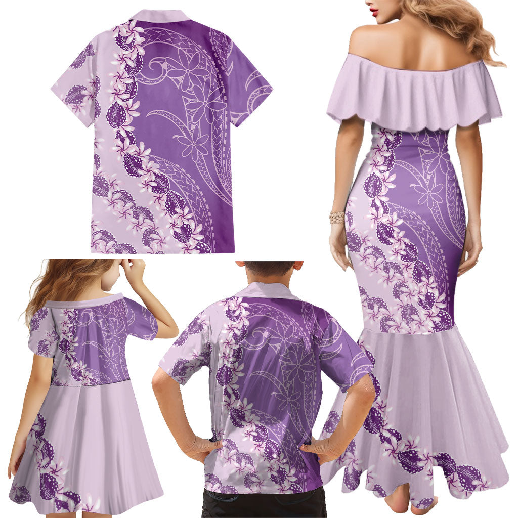 Heiva i Tahiti Family Matching Mermaid Dress and Hawaiian Shirt Tahitian Tiare Maori Cowrie Lei Purple LT14 - Polynesian Pride