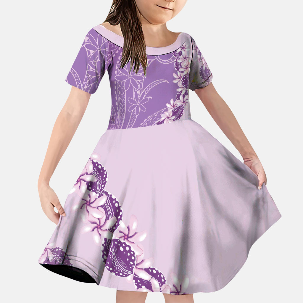 Heiva i Tahiti Family Matching Puletasi and Hawaiian Shirt Tahitian Tiare Maori Cowrie Lei Purple LT14 Daughter's Dress Purple - Polynesian Pride