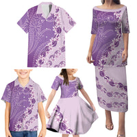 Heiva i Tahiti Family Matching Puletasi and Hawaiian Shirt Tahitian Tiare Maori Cowrie Lei Purple LT14 - Polynesian Pride