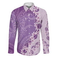 Heiva i Tahiti Family Matching Short Sleeve Bodycon Dress and Hawaiian Shirt Tahitian Tiare Maori Cowrie Lei Purple LT14 Dad's Shirt - Long Sleeve Purple - Polynesian Pride