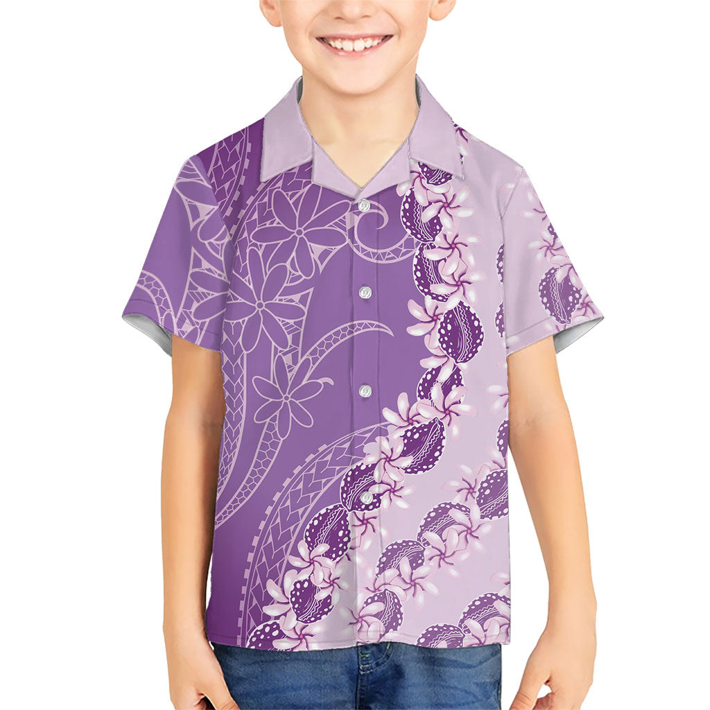 Heiva i Tahiti Family Matching Tank Maxi Dress and Hawaiian Shirt Tahitian Tiare Maori Cowrie Lei Purple LT14 Son's Shirt Purple - Polynesian Pride