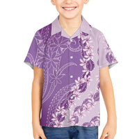 Heiva i Tahiti Kid Hawaiian Shirt Tahitian Tiare Maori Cowrie Lei Purple LT14 Kid Purple - Polynesian Pride