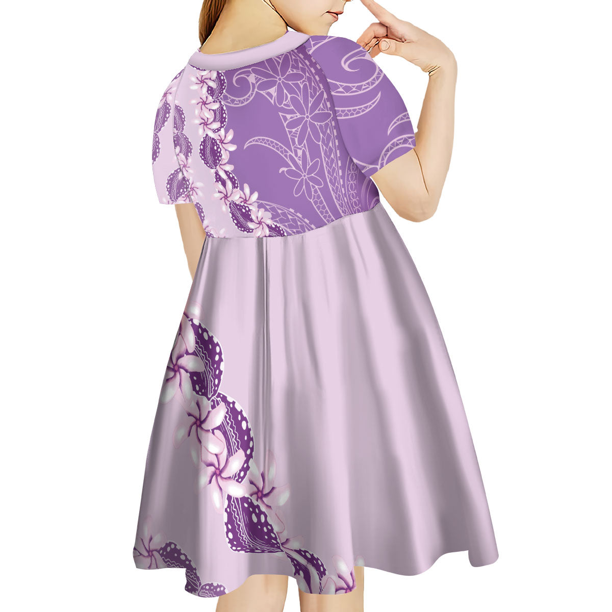 Heiva i Tahiti Kid Short Sleeve Dress Tahitian Tiare Maori Cowrie Lei Purple LT14 - Polynesian Pride