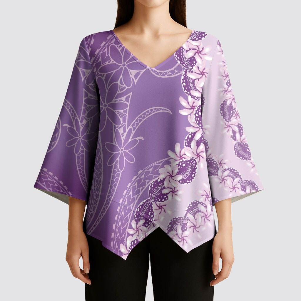 Heiva i Tahiti Kimono Sleeve Blouse Tahitian Tiare Maori Cowrie Lei Purple LT14 - Polynesian Pride